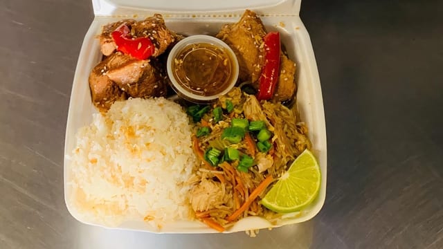 1/2 Pork, 1/2 Chicken Adobo Platter.