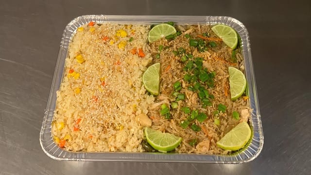 Pan———1/2 Pancit, 1/2 Chicken Fried Rice.